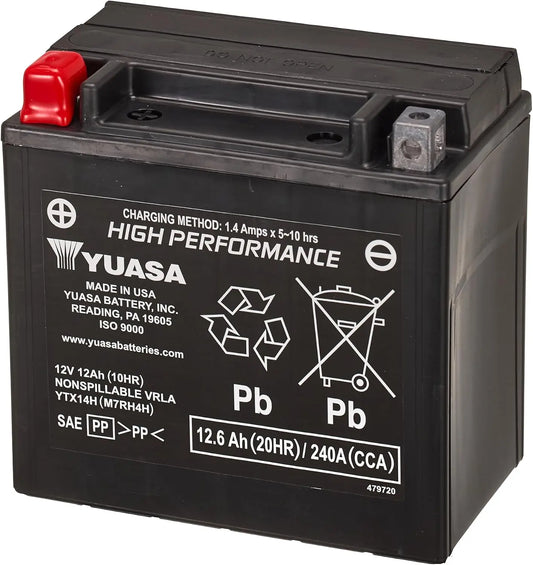Yuasa YTX14H Batterie moto 12 V 240 CCA AGM VRLA haute performance sans ent – gris/noir
