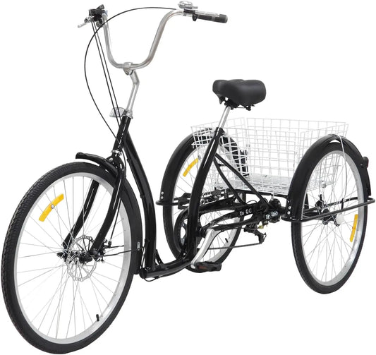 Tricycle 66 cm - 6 vitesses - Avec panier - Hauteur réglable – gris/noir