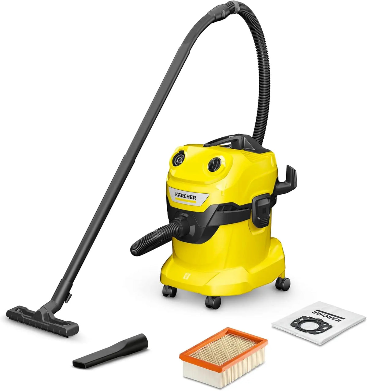 Kärcher Aspirateur Eau et Poussières WD 4 V-20/5/22 – 1000 W, 20 L, gris/jaune