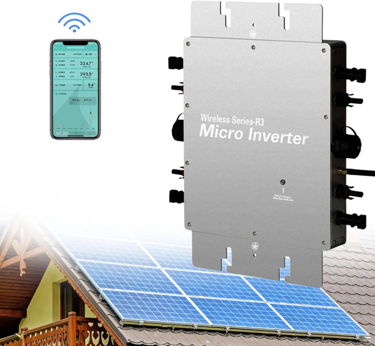 Centrale électrique de Balcon onduleur 1600 Watts 1600W IP65 étanche - Onduleur PV 800W avec Application – 1600 Watts / 1600 W, gris/bleu