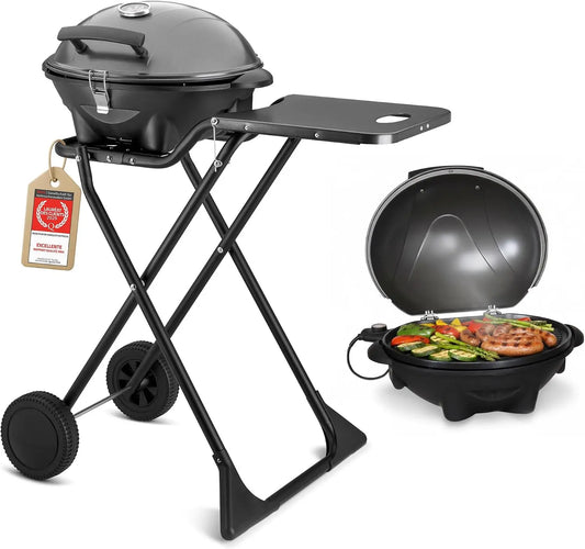 TZS First Austria - Barbecue électrique 2 en 1 de table & sol 2400W - BBQ pliable pour balcon et terrasse – gris/noir