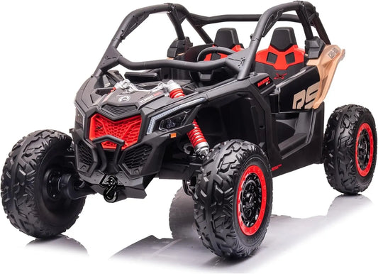 FINOOS Voiture électrique Enfant 2 Places 24V Can-Am. Maverick 4x4 Buggy 24V – 200 W, 145 x 85 x 80 cm, 2,4 Ghz, gris/noir