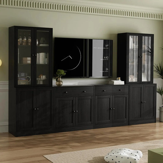 VOWNER Grand Meuble téléviseur Bibliothèque pour Télé jusqu'à 75' – 280 x180,3 x40 cm, noir