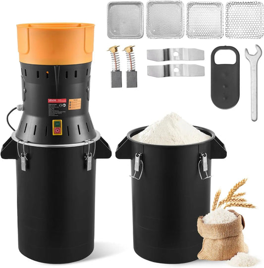VEVOR Moulin à Grain Électrique Capacité 25 L – 600 W, 390 x320 x815 mm, noir/gris