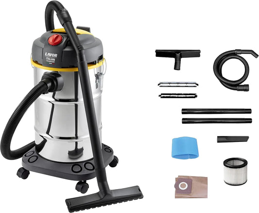 Lavor Aspirateur Eau et poussières WTP 30 X 1600W cuve INOX 30L avec Accessoires – argenté