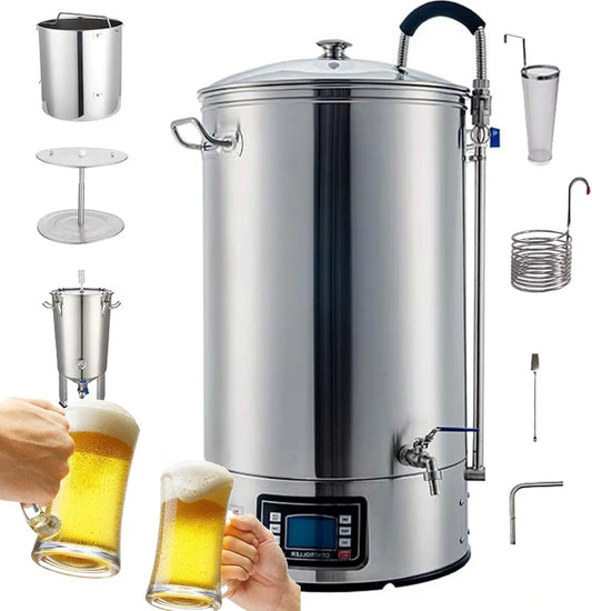 Système de brassage électrique en acier inoxydable de 60 litres avec refroidissement rapide et contrôle – 2500 W / 1800 W, 60 litres / 30 L, argenté