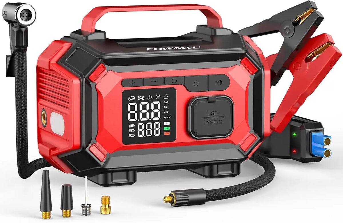 FOWAWU 8000A Booster Batterie Voiture – 25 L/min, gris/orange/rouge