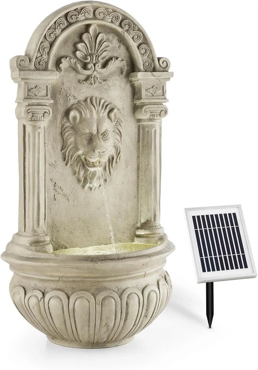 Blumfeldt Fontaine de jardin Löwenstein avec éclairage LED – 2 W, 200 litres, 2000 mAh, 60 Hz, beige/gris