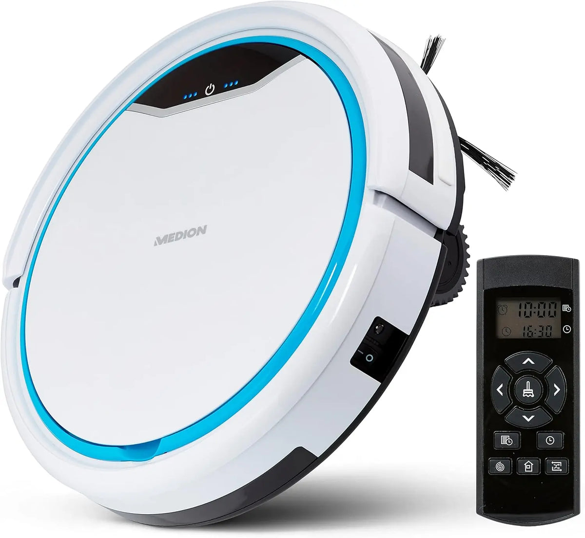 MEDION Aspirateur Robot avec Station de Recharge MD19900 Navigation Intelligente – gris/noir/blanc