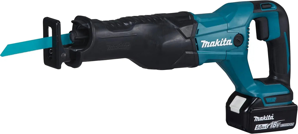 Makita Scie sabre sans fil 18V LXT 1x5,0 Ah dans coffret - MAKITA DJR186RT – noir/bleu/gris