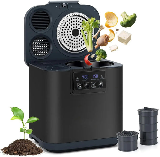 RELAX4LIFE Composteur Électrique de Cuisine 4L avec Auto-Nettoyage – gris/noir