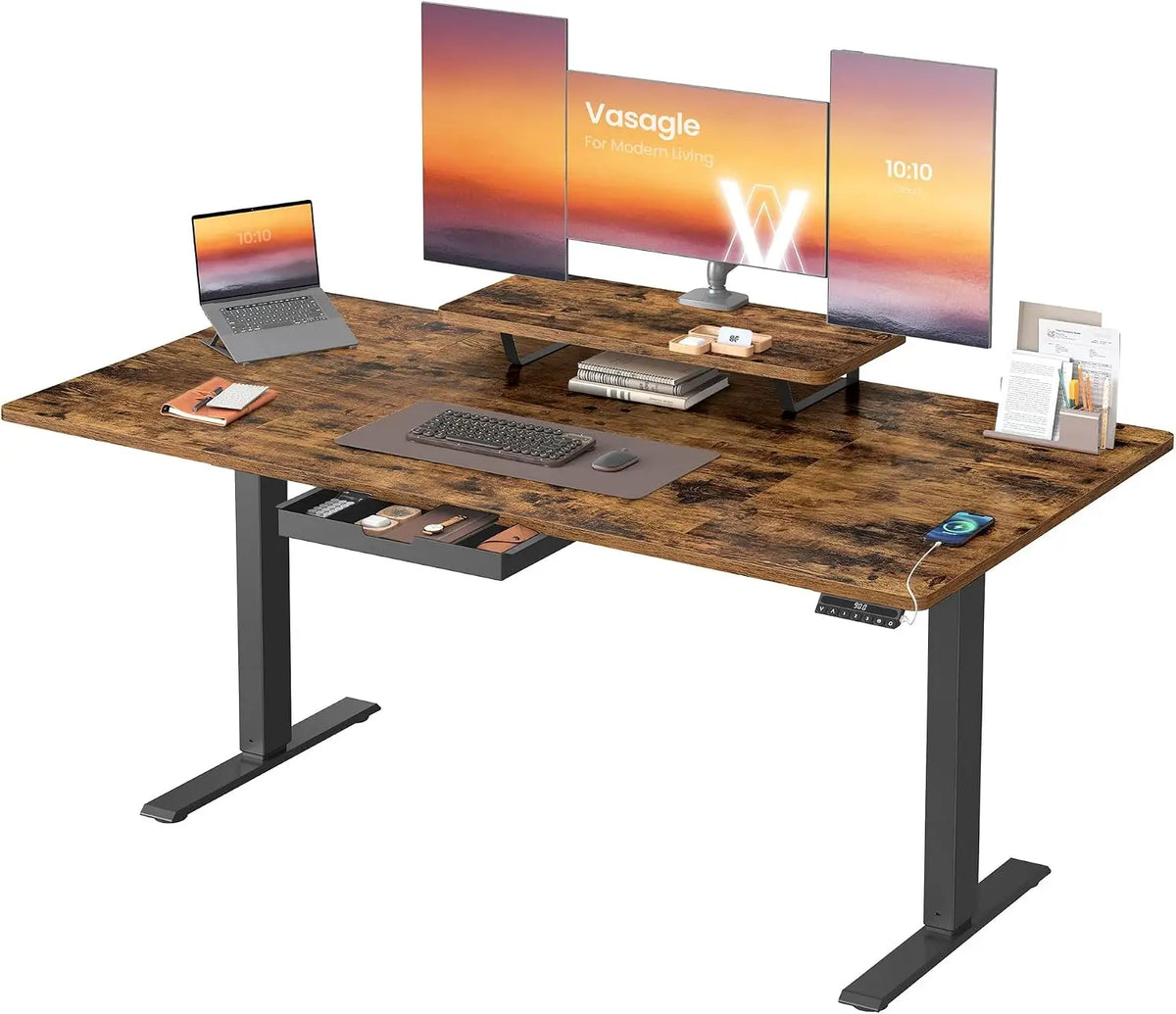 VASAGLE Bureau Électrique Réglable – 160 x 80 cm, gris/orange