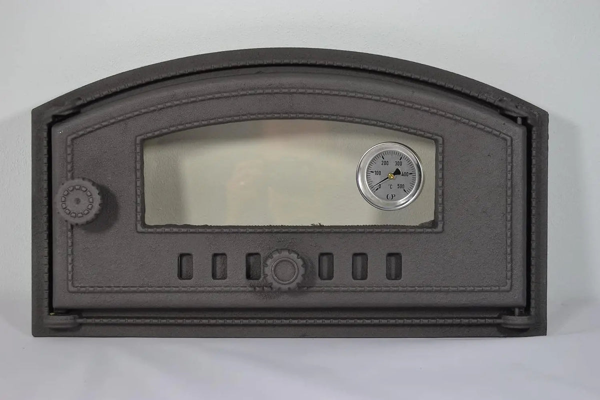SEZAM Porte de four en fonte avec thermomètre 500°C – 48,5 x 6,5 x 27,5 cm, gris