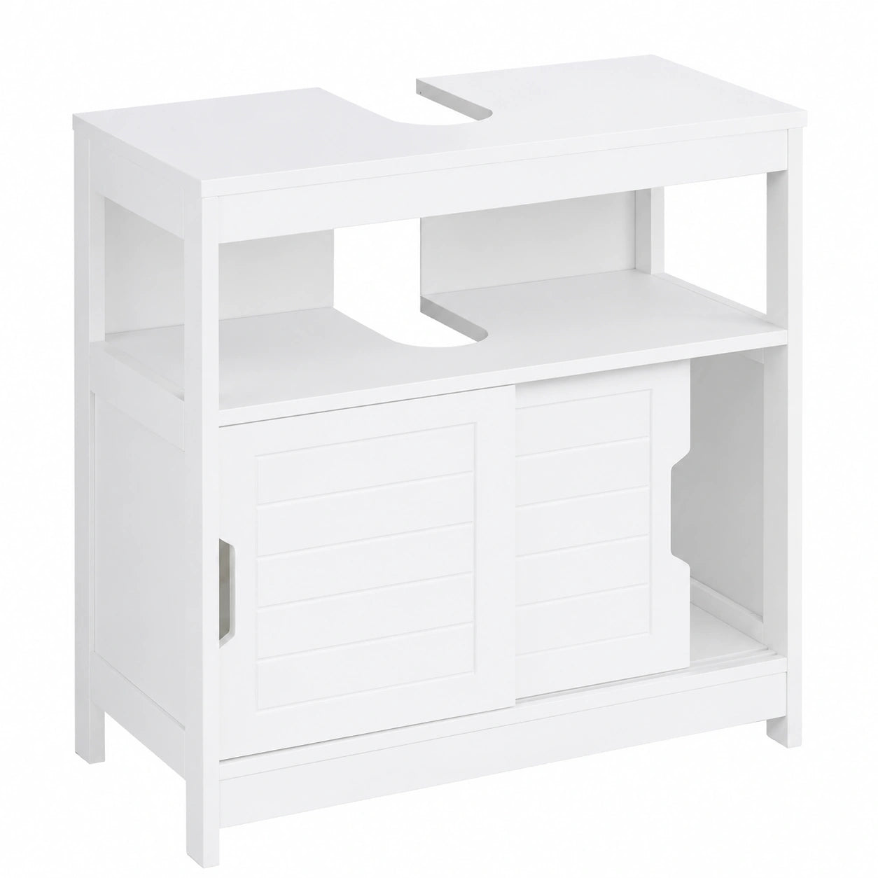 Ensemble de meubles de salle de bain, avec rangement, avec portes coulissantes, coloris blanc, 60,5 x 60 x 30 cm, pour la salle de bain