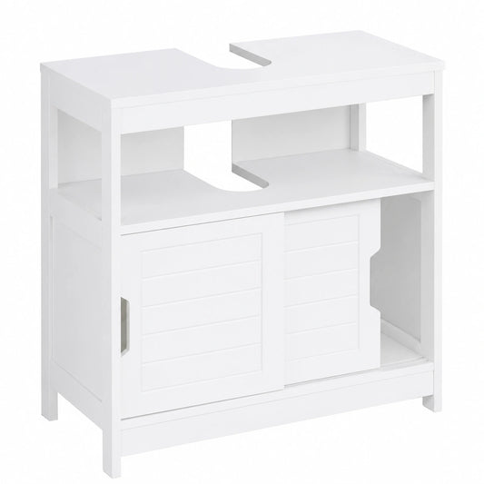 Ensemble de meubles de salle de bain, avec rangement, avec portes coulissantes, coloris blanc, 60,5 x 60 x 30 cm, pour la salle de bain
