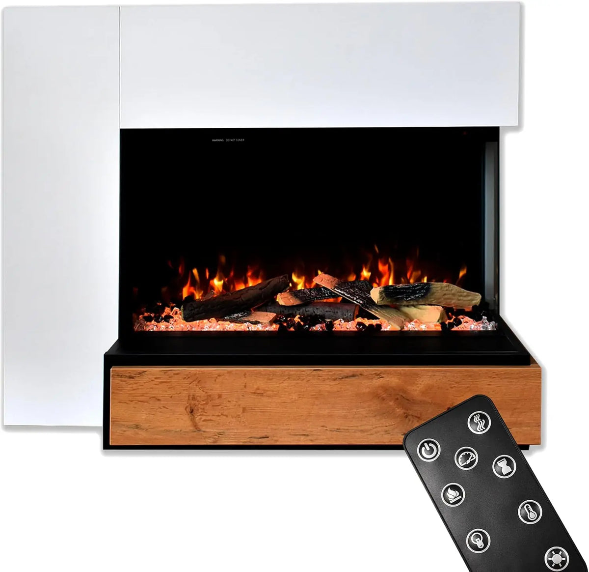GLOW FIRE Cheminée Einstein à Ouverture Droite avec feu LED E-Motion 3D réaliste - Cheminée électrique – 1500 W, blanc