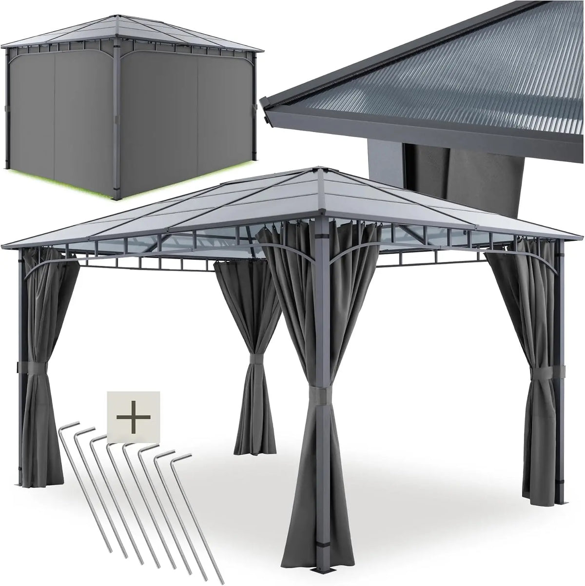 Tectake Pavillon de Jardin 3 x 4 m tonnelle – gris