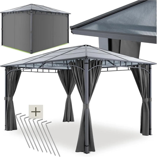 Tectake Pavillon de Jardin 3 x 4 m tonnelle – gris