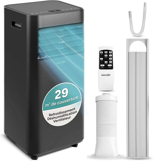 SereneLife Climatiseur Mobile Noir 7000 BTU 2,0 kW