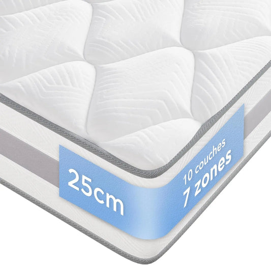INMOKO Matelas 90x190x25 cm à Ressorts Ensachés – H3/H4, bleu/gris
