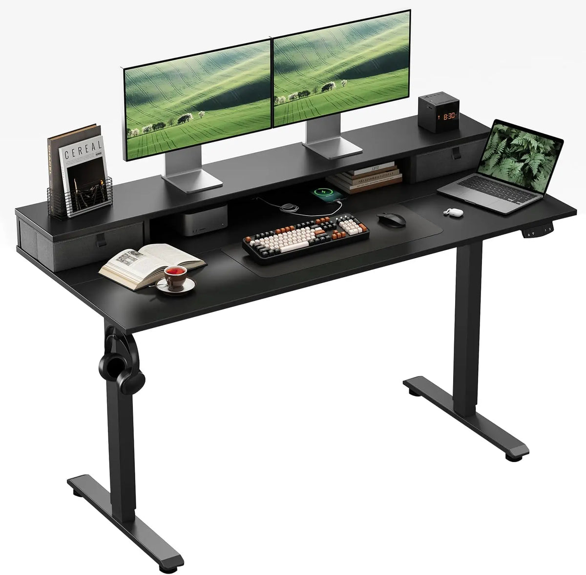 Klicelor Bureau électrique réglable en Hauteur 160x60 cm avec 2 tiroirs – gris/noir