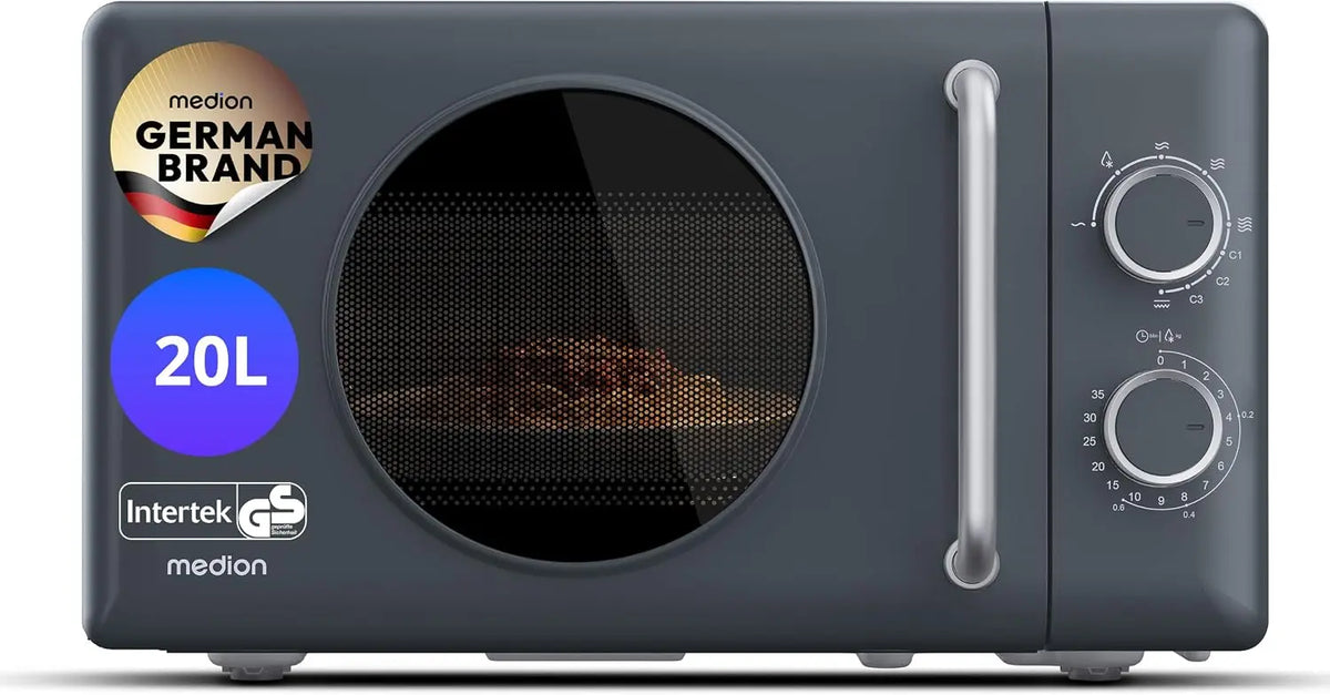 MEDION Micro-ondes rétro avec gril - 20 L - gris foncé – 800 W / 1000 W