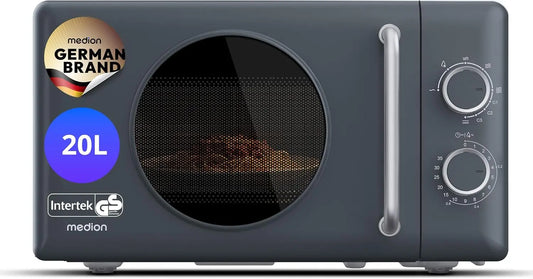 MEDION Micro-ondes rétro avec gril - 20 L - gris foncé – 800 W / 1000 W