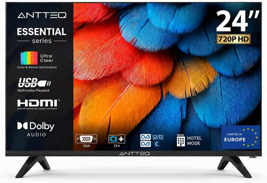Antteq AE24H5-Q1 Téléviseur 24 Pouces téléviseur 60 cm LED – DVB-C/T2/S2, noir