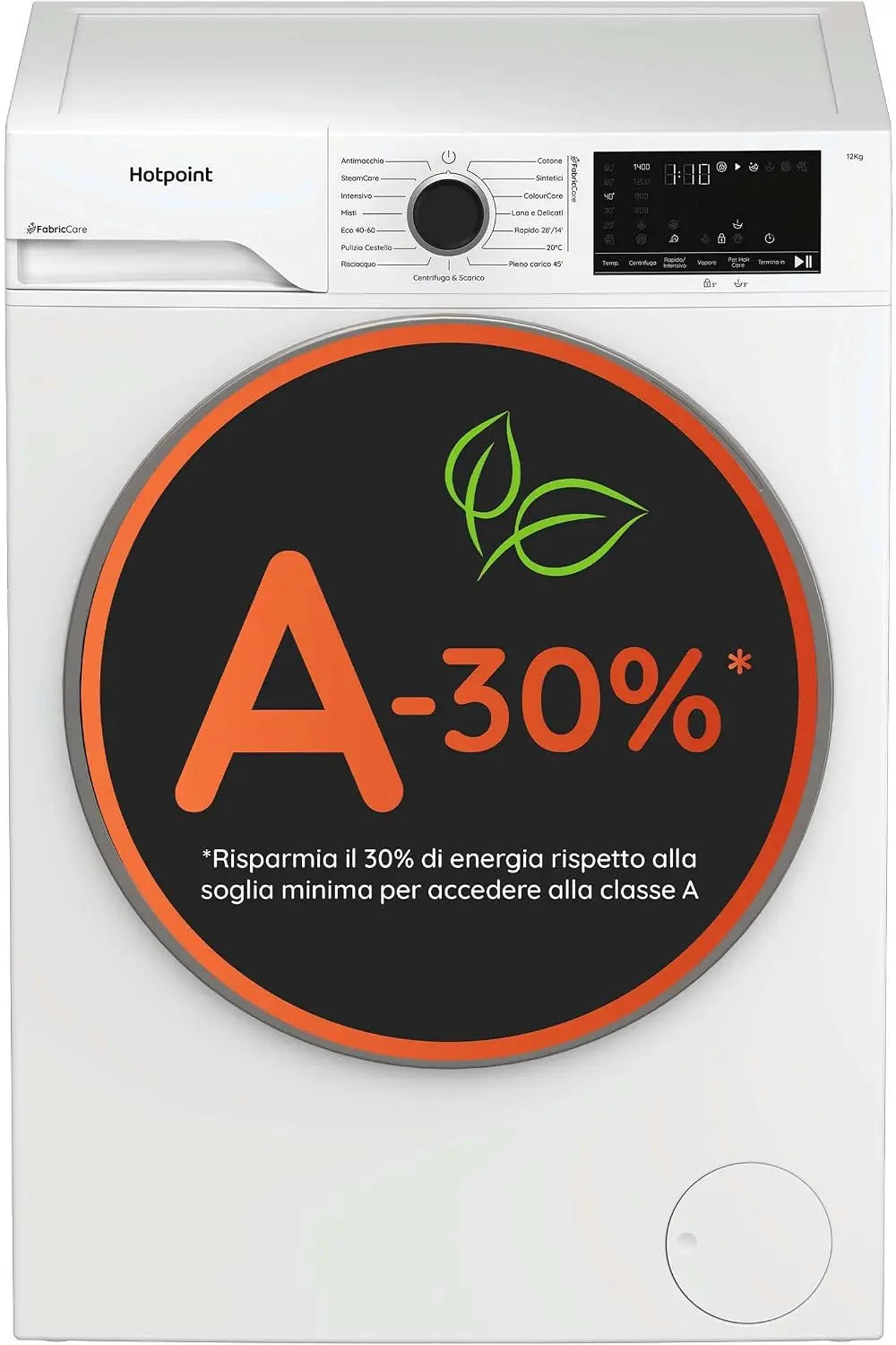 HB123CAREI LAVATRICE CF 12KG 1400G A-30% INV DISPLAY DIGITAL – noir/orange/gris