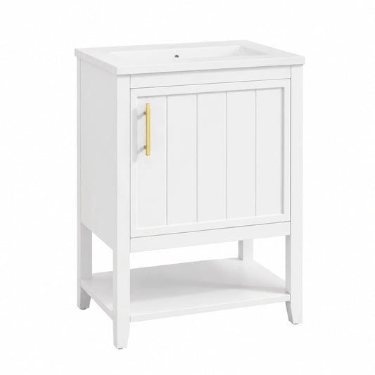 Ensemble de meubles de salle de bain, avec rangement, avec étagères, coloris blanc, pour la salle de bain