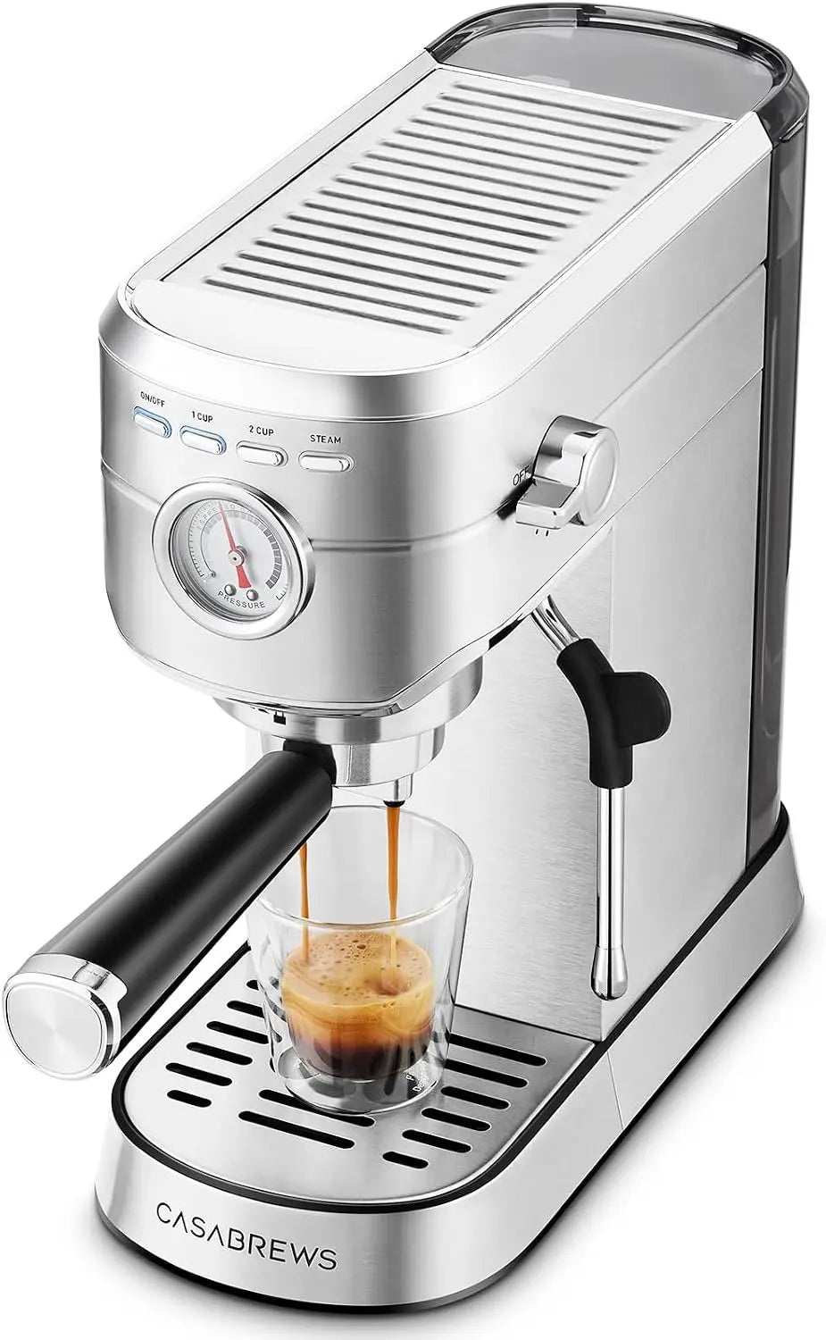 CASABREWS Machine à Expresso avec Buse à Mousse de Lait Professionnelle – 1350 W, gris
