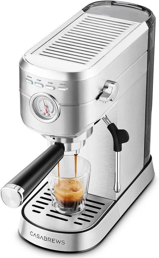 CASABREWS Machine à Expresso avec Buse à Mousse de Lait Professionnelle – 1350 W, gris