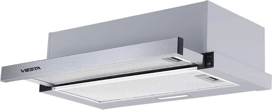 VIESTA Hotte aspirante VDE6065SR - 60 cm - Panneau plat - Incastrable - Extensible - En acier inoxydable – 65 W, 25,7 kWh, argenté