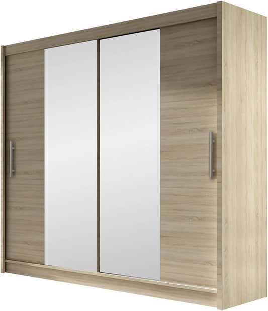 Mirjan24 London II Armoire à portes coulissantes avec miroir – 180 x 215 x 58 cm, gris/beige
