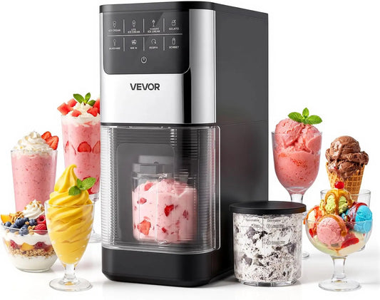 VEVOR Sorbetière 7 Machine à Glace Gelato Sorbet Milkshake Yaourt Glacé et Glace Allégée – 800 W, 287 x168 x385 mm, gris