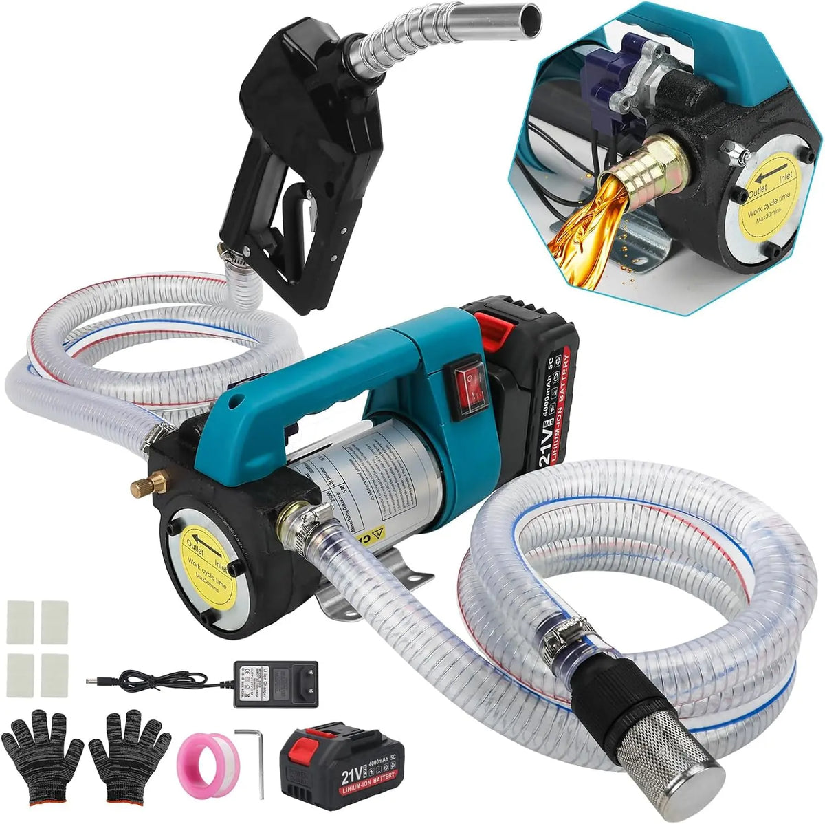 Pompe diesel à batterie 45 l/min – sans fil, 260 W, 4,0 Ah, gris/noir