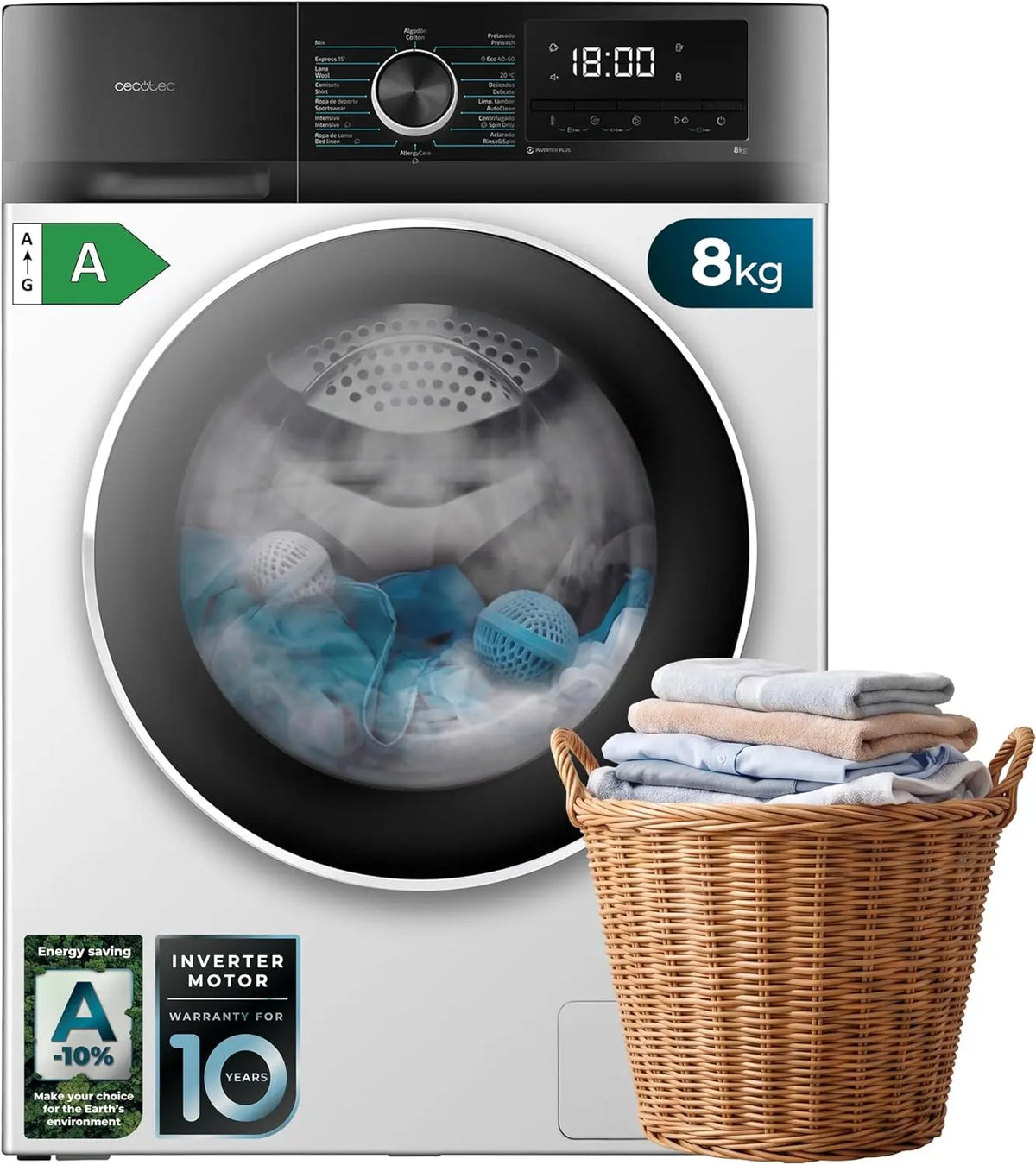 Cecotec Lave linge Frontal Bolero DressCode 7150 Inverter A – gris/noir