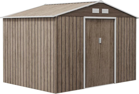 Outsunny Abri de Jardin Acier Galvanisé XXL 5 –4 m² Kit Fondation Marron