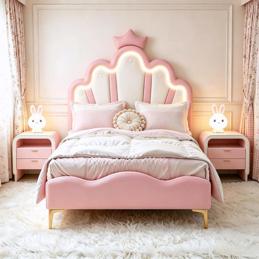 Lit rembourré 90 x 200 cm pour enfant – rose