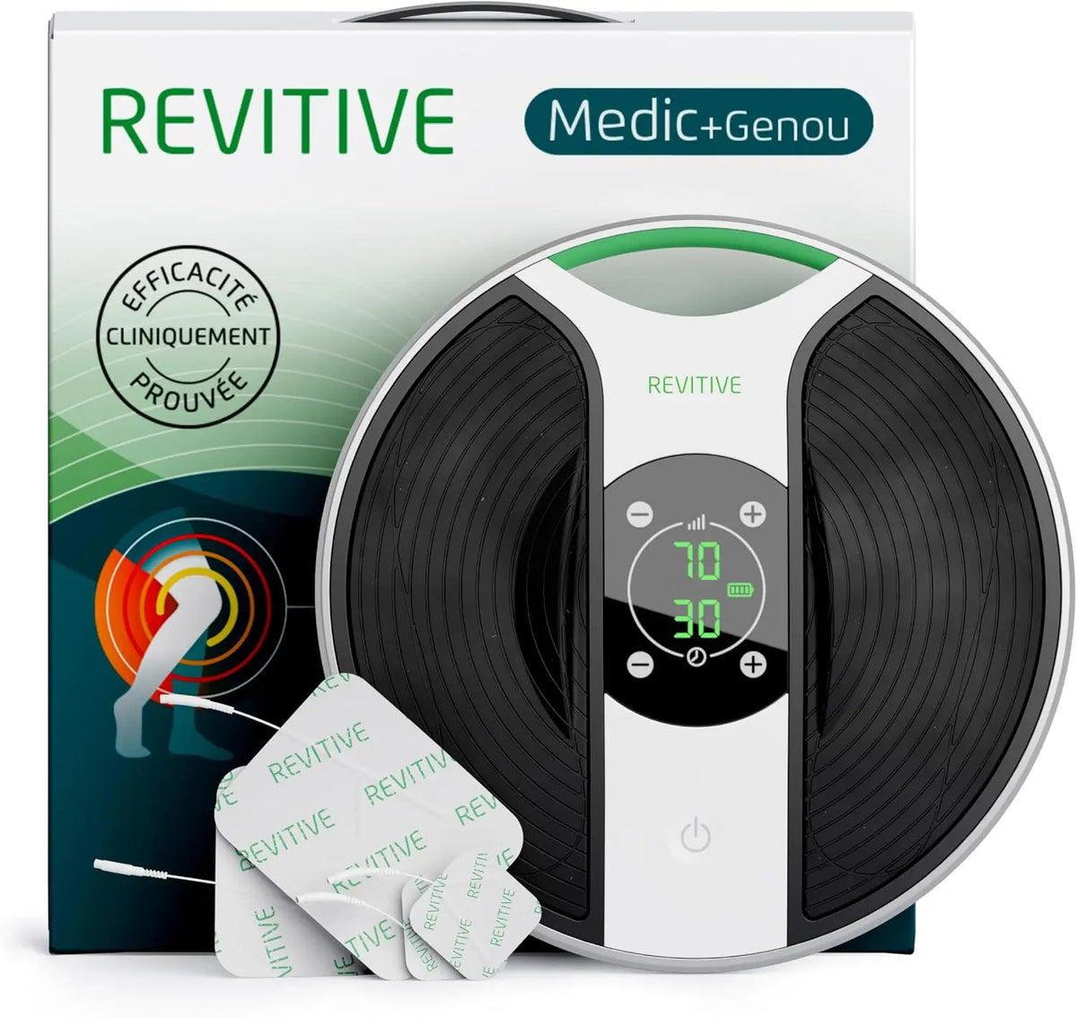 Revitive Medic Genou - Soulage les douleurs aux genoux pour soutenir la stabilité – noir/gris