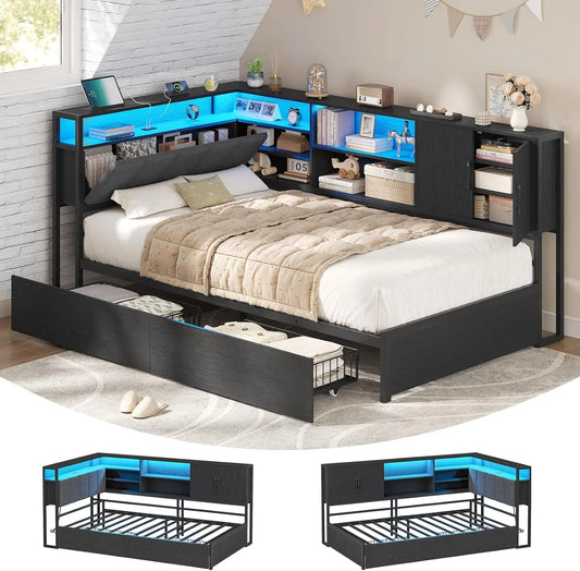 KIMENICH Canapé lit 90 x 190 avec 2 Tiroirs – 2 places, gris/noir
